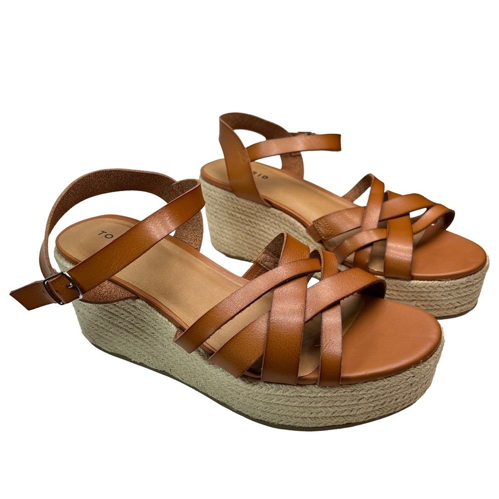 Torrid Brown Faux Leather Espadrille Platform Wedge Sandals - Size 12 / Summer
